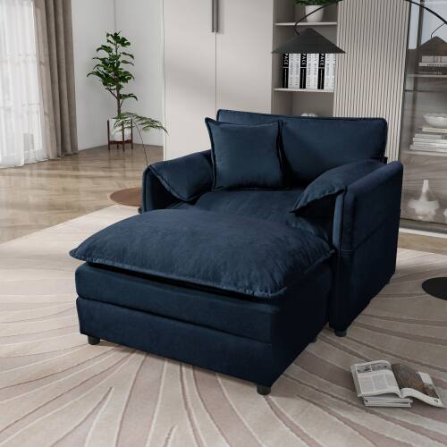 "Anysun - 57.5"" Oversized Chenille Recliner with Movable Ottoman - Indoor Lounge Chair for Living Room or Bedroom, DIY Modular - Blue" price history on PriceWatchPro