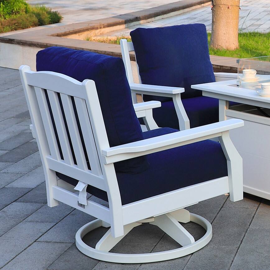 Left. LuXeo - Aspen Rock/Swivel Deep Seating Chairs-White/Navy Cushion (Set of 2) - White/Navy Cushion.