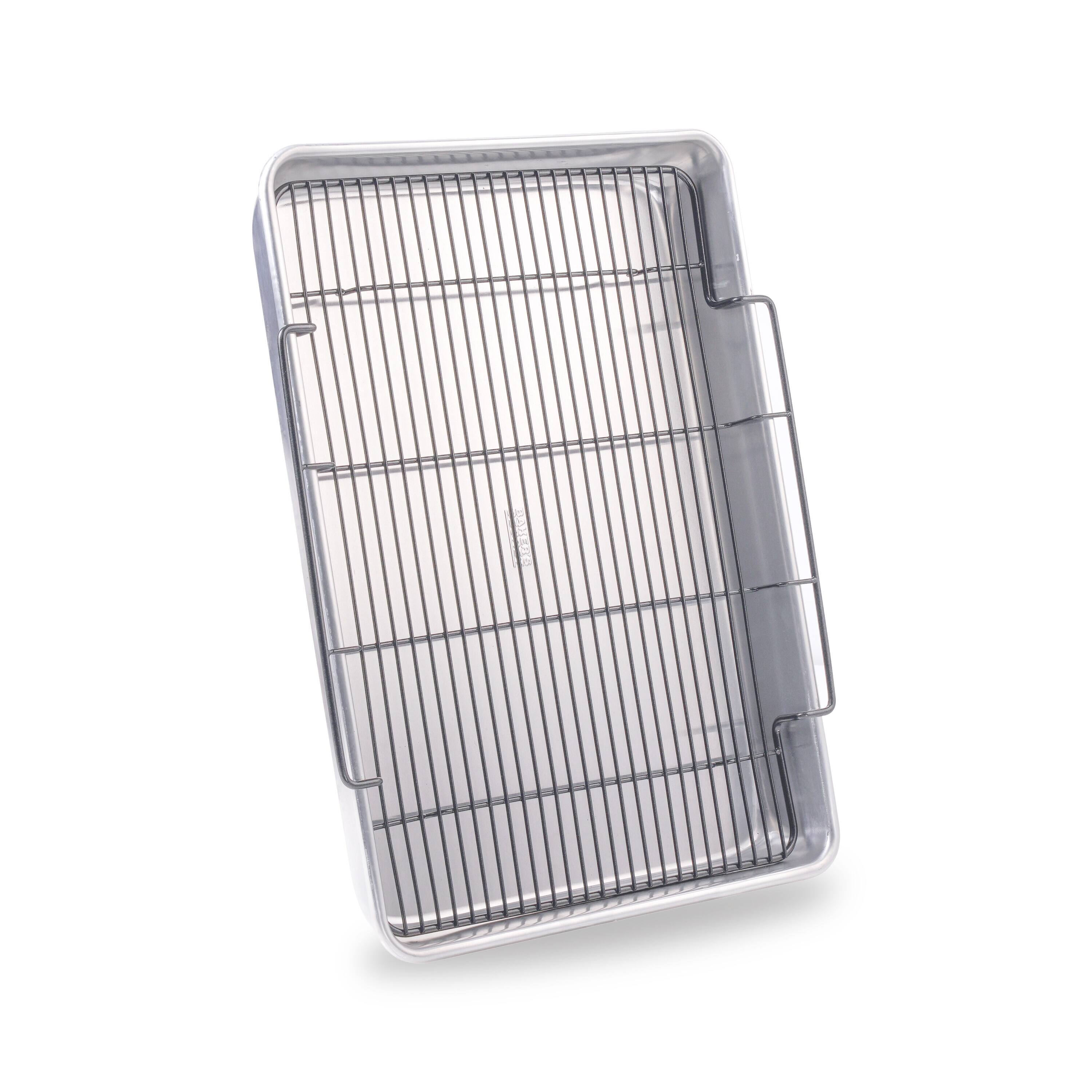 Back. Baker's Secret - Baker's Secret Non-Toxic Large Roasting Pan 18" with Rack, Roaster 100% Recycled Aluminum, - Silver.