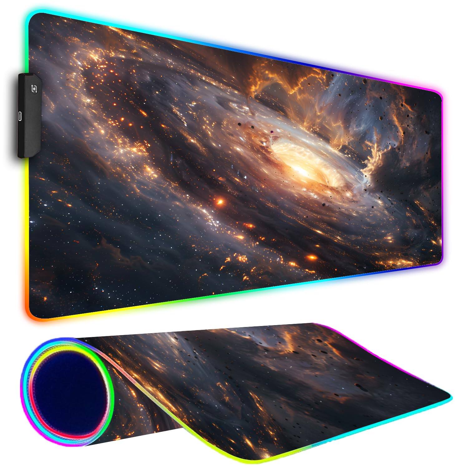 Front. Fabibe - Mouse Pad Keyboard Mouse RGB USB Gaming Large Mousepad With Light Accessories Desk Non-slip Rubber Base Gamer 31.5 11.8 - 12 Golden Galaxy.