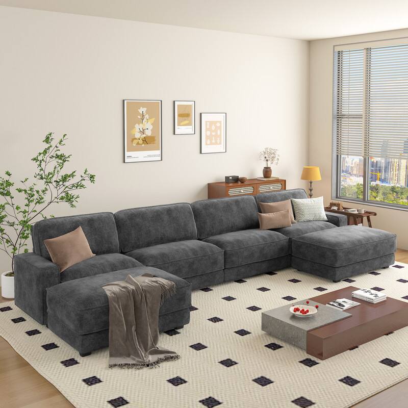 Left. Vipbear - 158" Sectional Modular Sofa - Chenille Fabric,Deep Cushions,Ultra Soft Skin-Friendly Cloud-Like Comfort for Living Room - Dary.