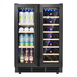 Euhomy - 24 Inch Dual Zone Beverage Refrigerator, Holds 21 Bottles &88 Cans,Built-in/Freestanding Wine Fridge for Home/Bar/Office - Black