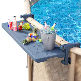 POOLHACKER - Poolside Bar for Above Ground Round Pools, Swim up Table with Smart Fold, Weather Resistant, Holds 50 lbs - Phantom Gray
