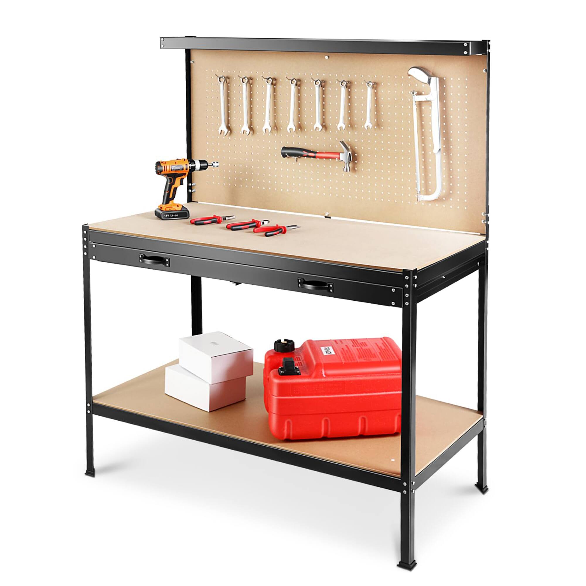 Front. Dexmalle - Dexmalle-220 LBS Capacity 63" Tools Workbench with Drawers and Pegboard-Black.