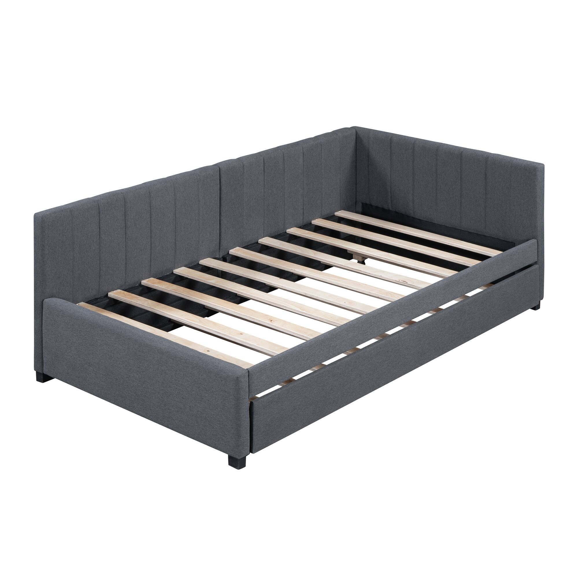 Alt View 5. Tiramisubest - Upholstered Daybed with Trundle Twin Size Sofa Bed Frame No Box Spring Needed, Linen Fabric(Gray) - Gray.