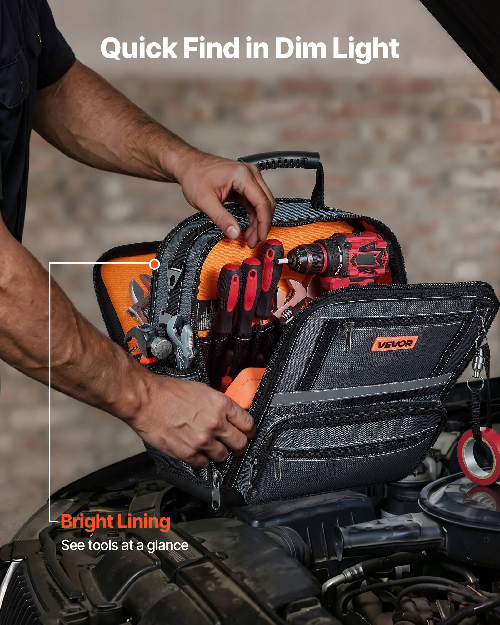 Quick Find in Dim Light

Bright Lining
See tools at a glance