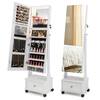 Front. Costway - Jewelry Cabinet Armoire Full-Length Mirror Lockable with 3-Color LED Lights White - White.