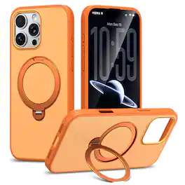 Dteck - Magnetic Case for Apple iPhone 16 Pro Max with 360° Rotating Ring Stand, Military-Grade Shockproof Protective Cover - Orange