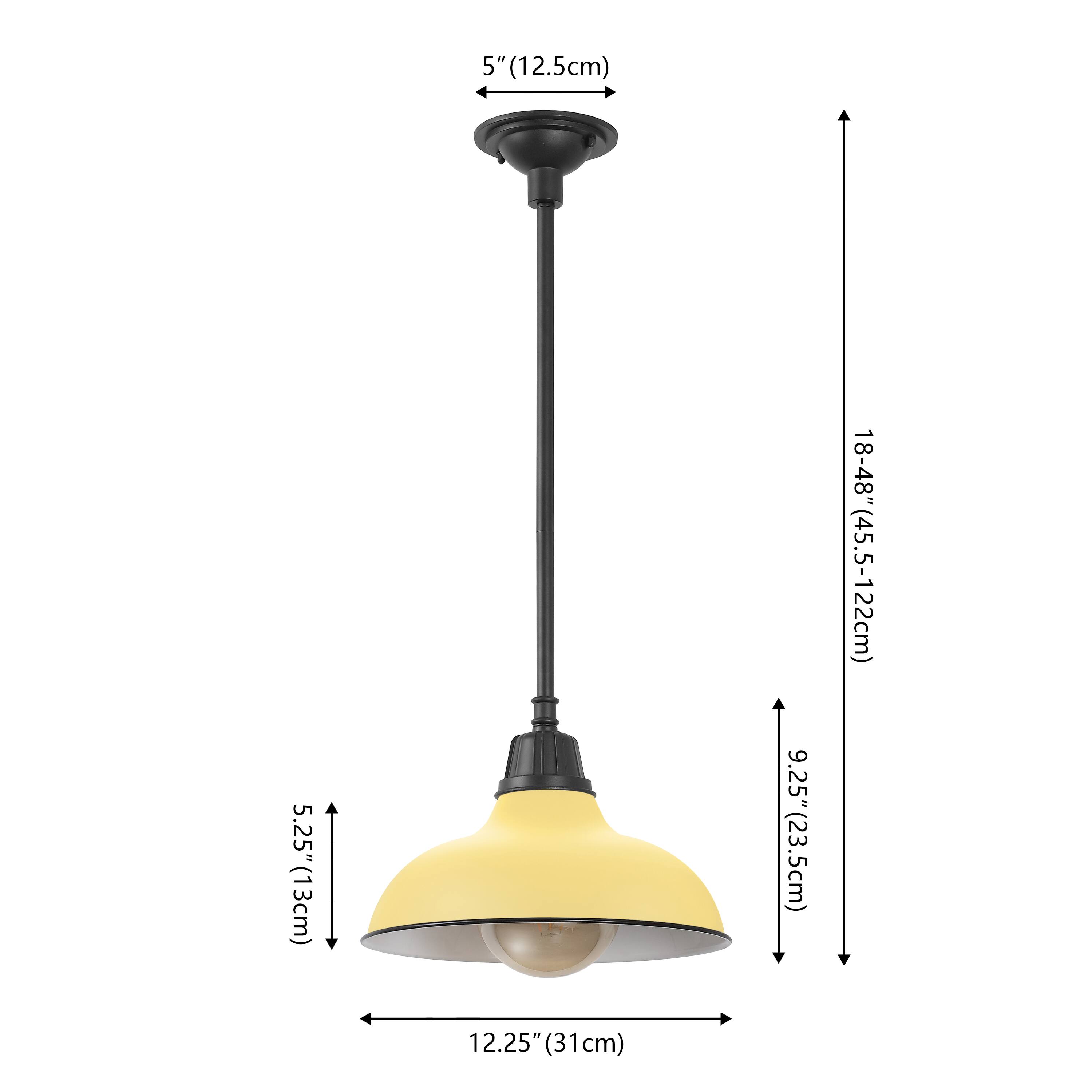 5" (12.5cm)  
5.25" (13cm)  
9.25" (23.5cm)  
12.25" (31cm)  
18-48" (45.5-122cm)