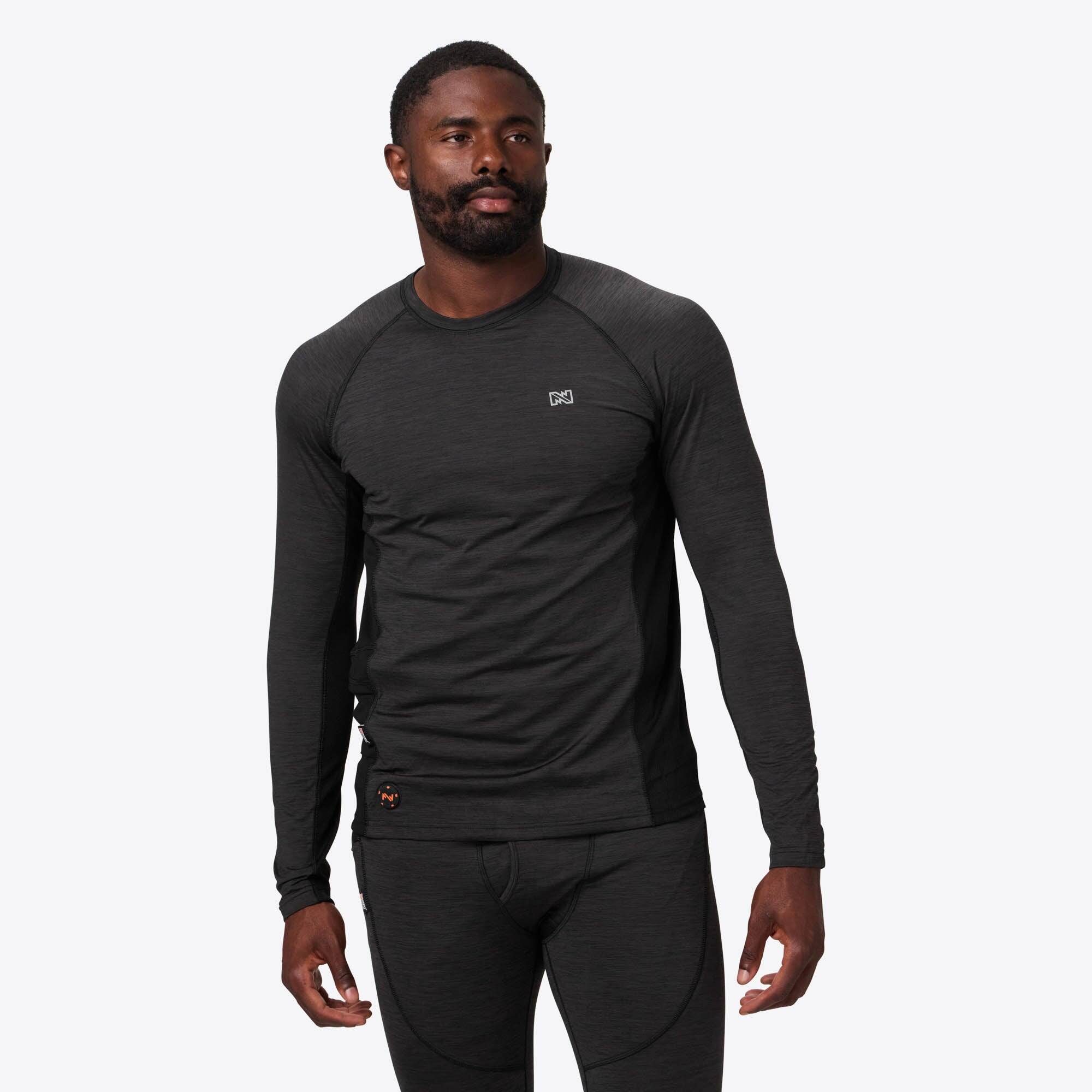 Front. Mobile Warming - Men's Primer Heated Baselayer Shirt - Black.