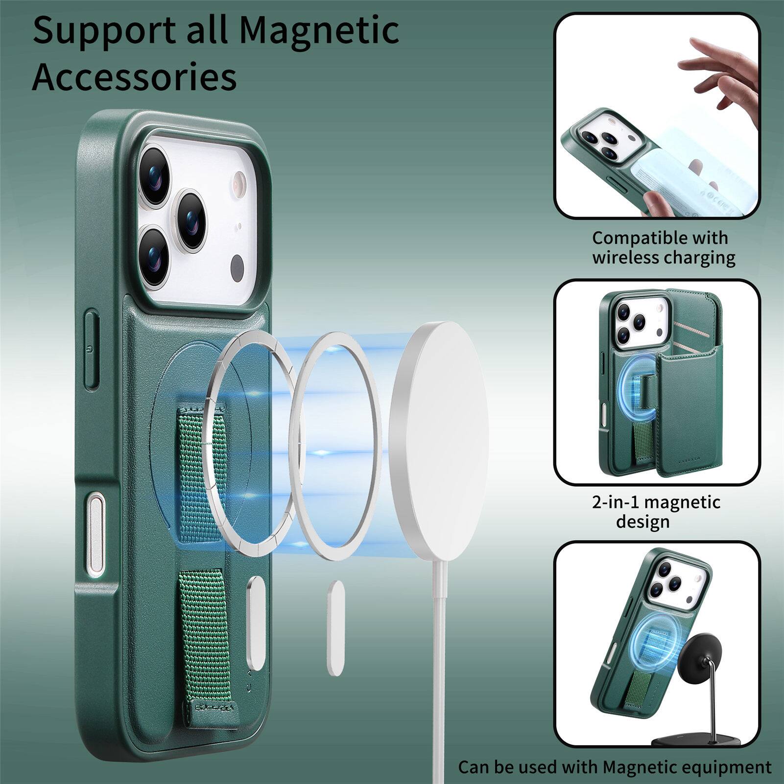 Support all Magnetic Accessories  
Compatible with wireless charging  
2-in-1 magnetic design  
Can be used with Magnetic equipment