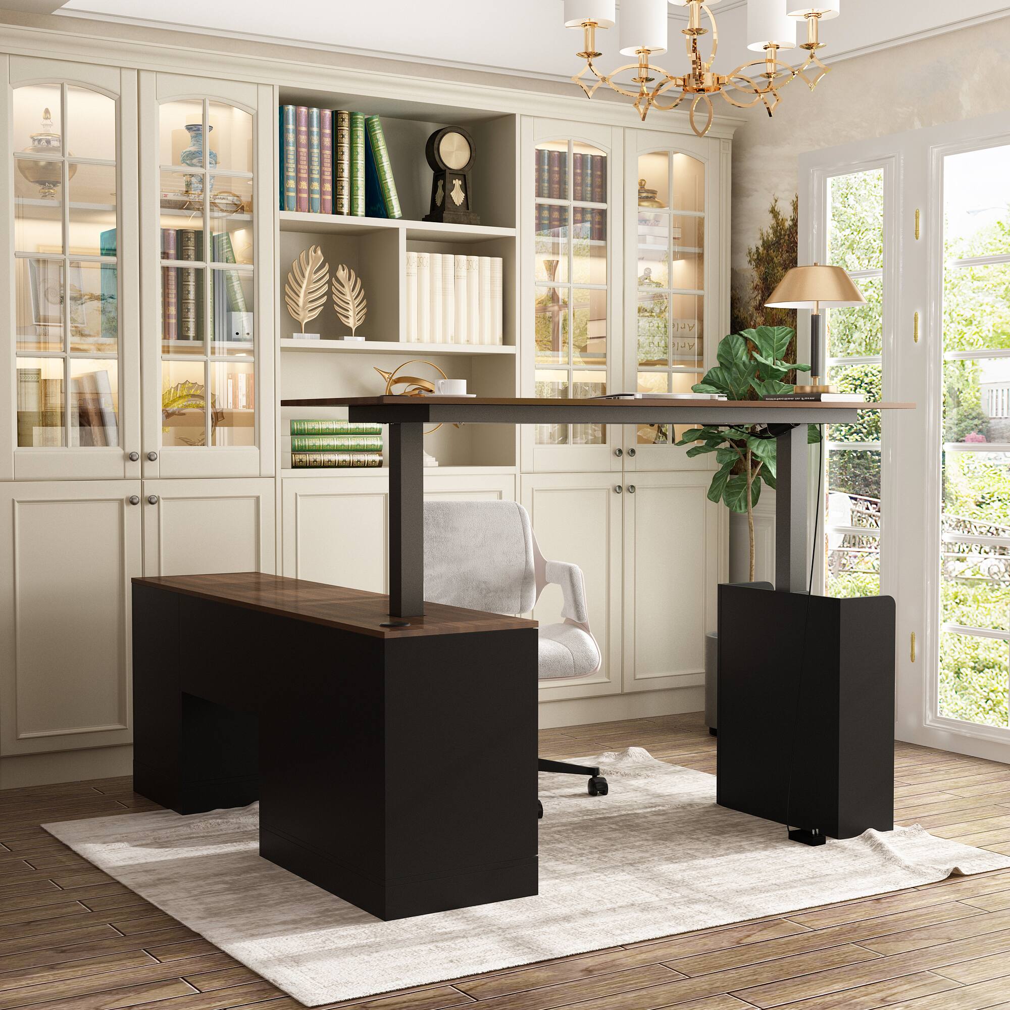 Alt View 9. FUFU&GAGA - FUFU&GAGA L - Shaped Electric Standing Desk - Adjustable Height, Home & Office Workstation - Brown & Black.