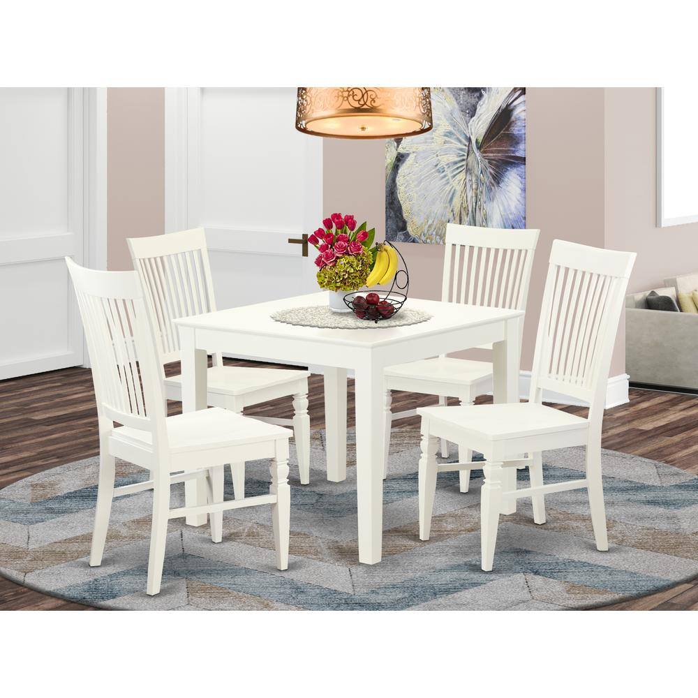 Back. East West Furniture - 5 Pcsquare Kitchen Table and 4 Wood Kitchen Chairs in Linen White - Linen White.