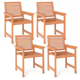 Gymax - Patio Chairs Set of 4 Outdoor Wooden Dining Chairs w/ Inclined Backrests - Natural