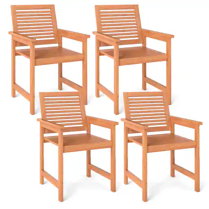 Front. Gymax - Gymax Patio Chairs Set of 4 Outdoor Wooden Dining Chairs w/ Inclined Backrests - Natural.