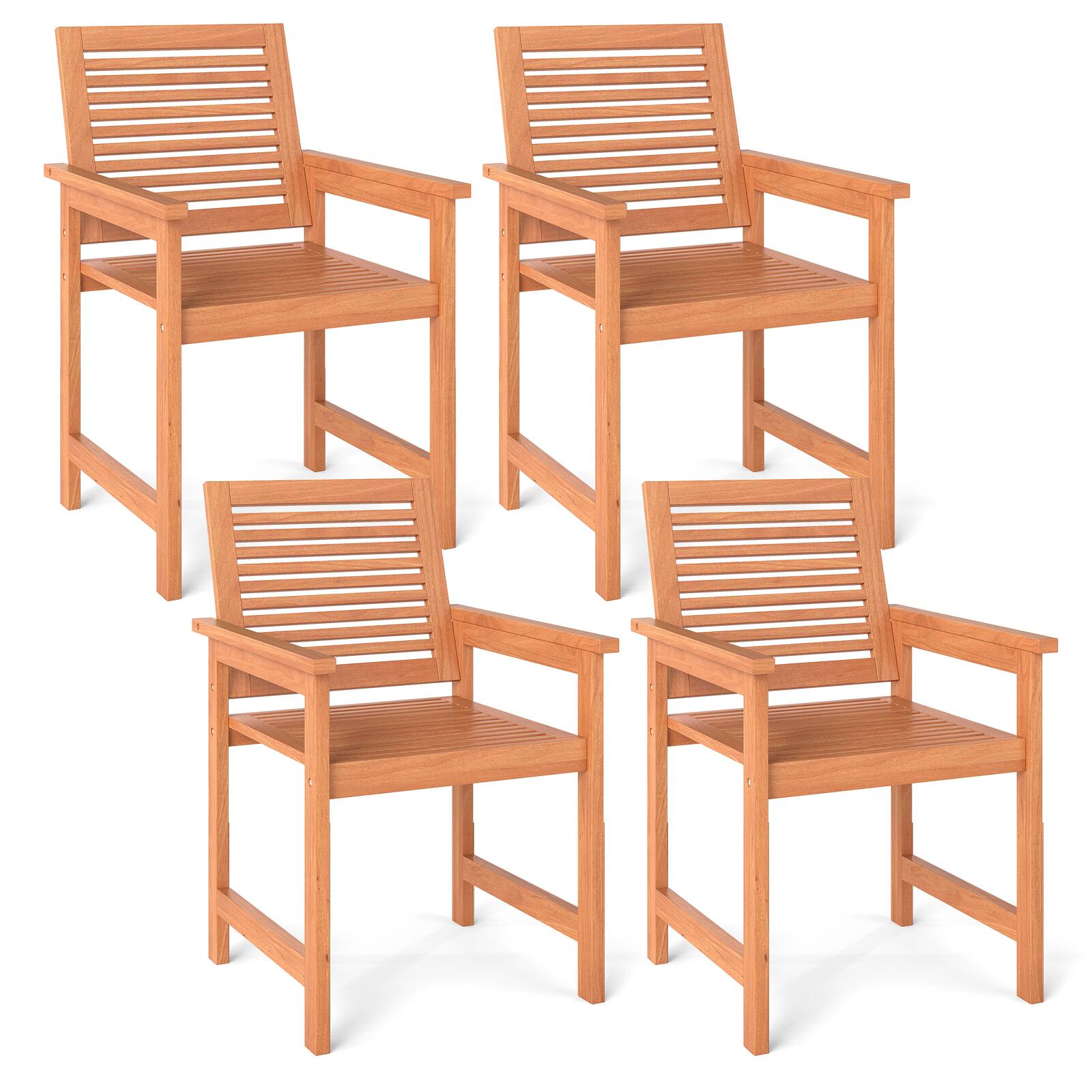 Front. Gymax - Gymax Patio Chairs Set of 4 Outdoor Wooden Dining Chairs w/ Inclined Backrests - Natural.