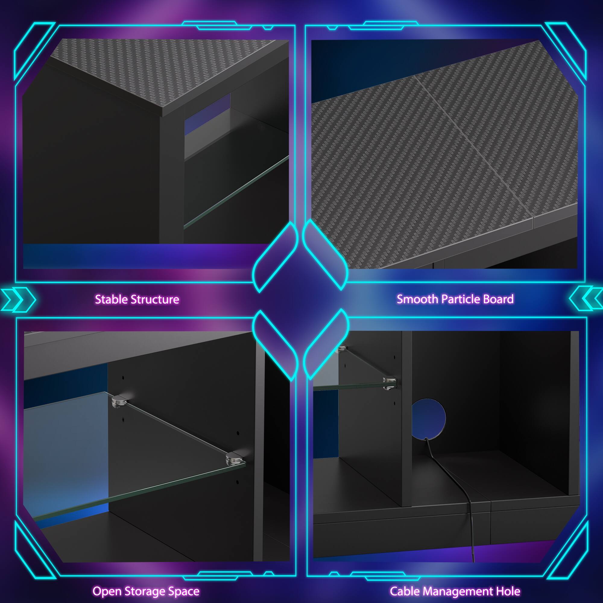 Stable Structure, Smooth Particle Board, Open Storage Space, Cable Management Hole