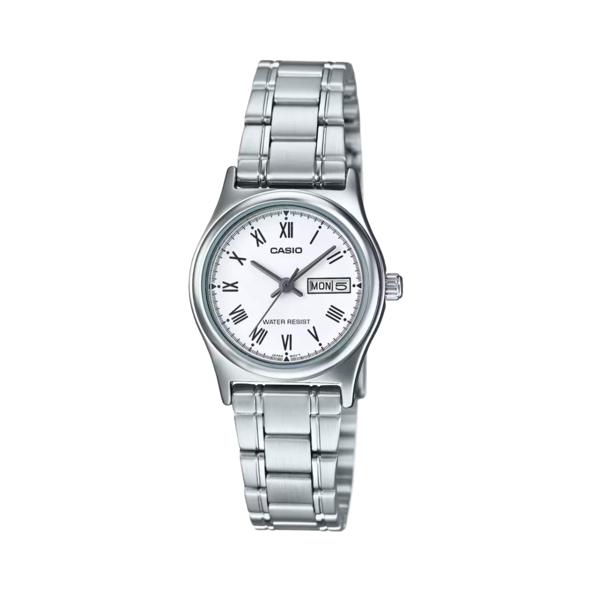 Casio - Women's White Dial Analog Watch Stainless Steel Bracelet - LTP-V006D-7BUDF - Silver