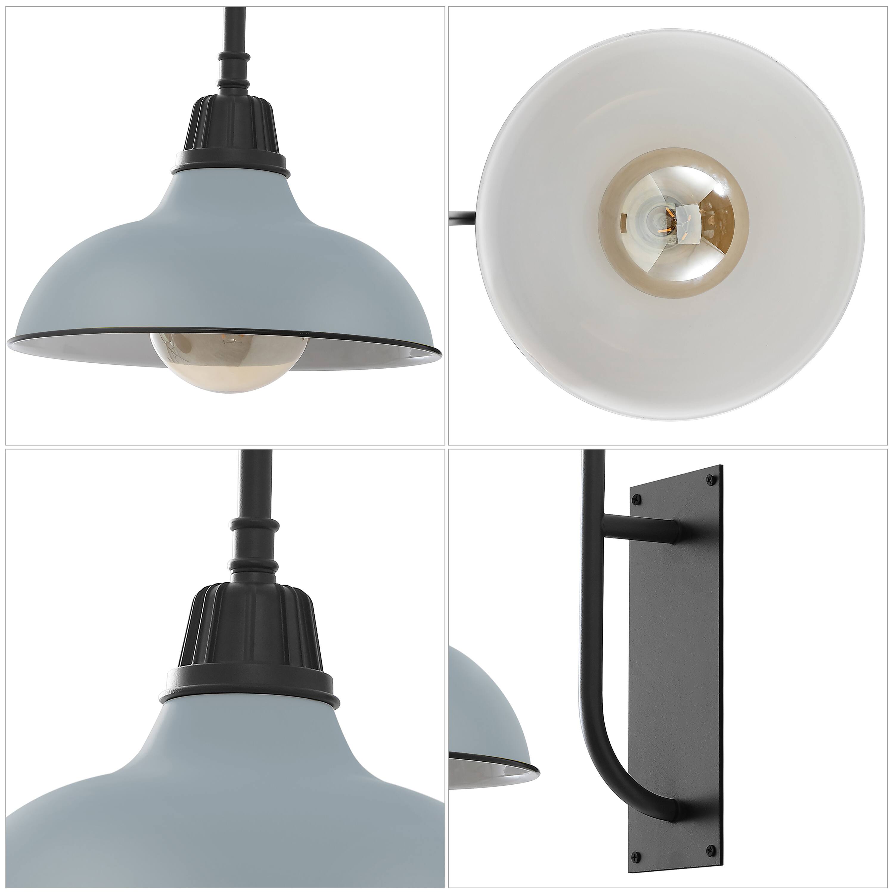 Alt View 5. Jonathan Y - Stanley 12.25" 1-Light Farmhouse Industrial Indoor/Outdoor Iron LED Gooseneck Arm Outdoor Sconce, Matte Silver Blue - Matte Silver Blue/Black.