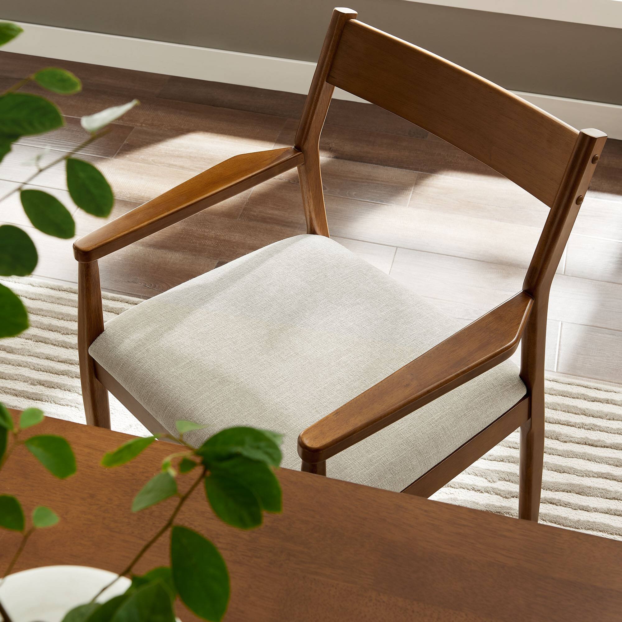 Alt View 1. Modway - Solara Dining Armchairs Set of 2 - Walnut Heathered Weave Beige.