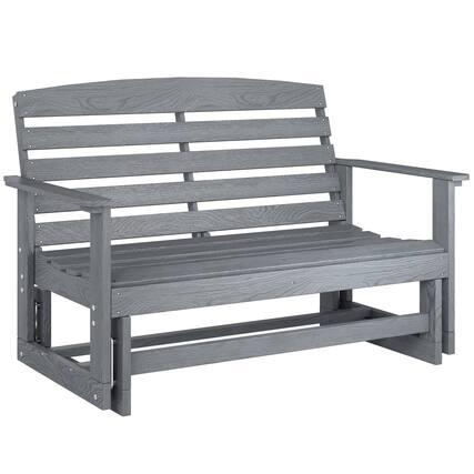 Front. Outsunny - 2-Person Outdoor Glider Bench Patio Double Swing Rocking Chair Loveseat w/ Slatted HDPE Frame for Backyard Garden Porch - Distressed Gray.