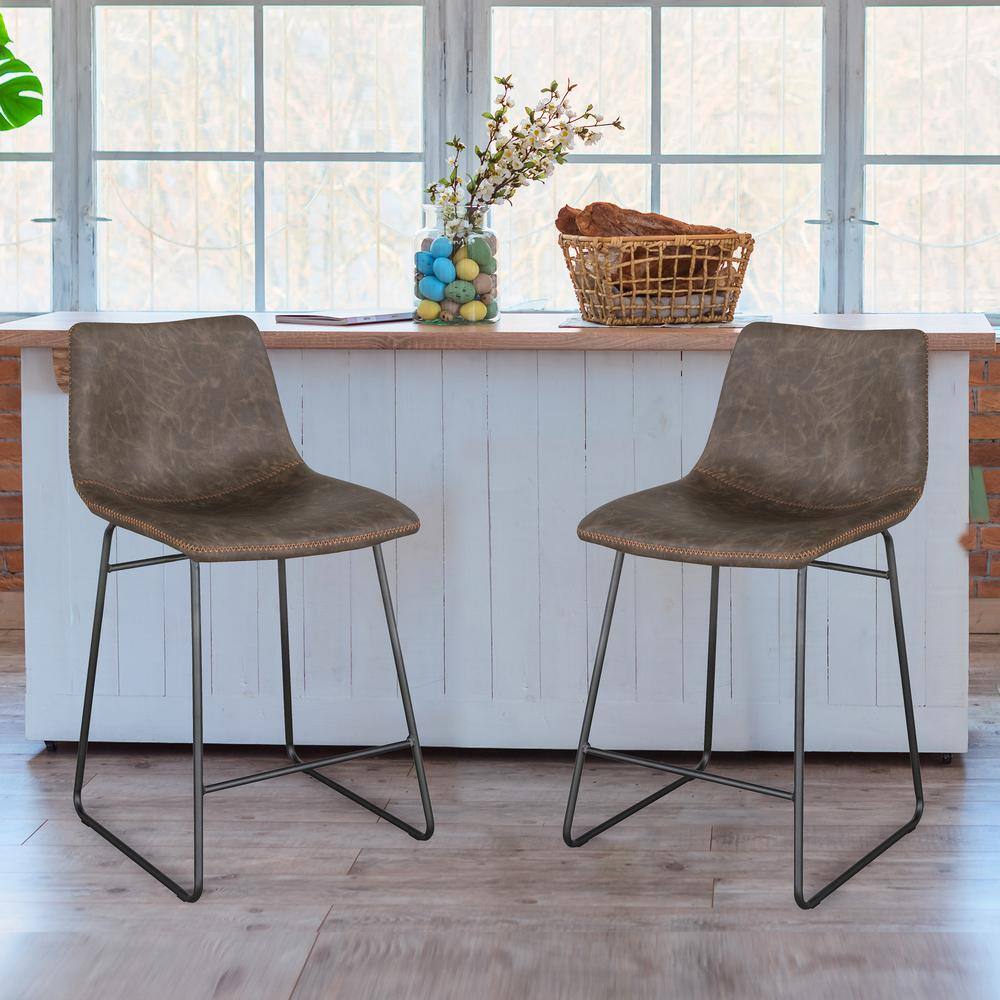 Angle. AmeriHome - Classic Faux Leather 24 inch Counter Height Chair Set - Coffee.