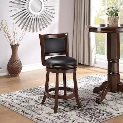 Front. Hivvago - Counter Height Barstool in Dark Brown Wood Finish with Black Padded Swivel Seat - Brown.