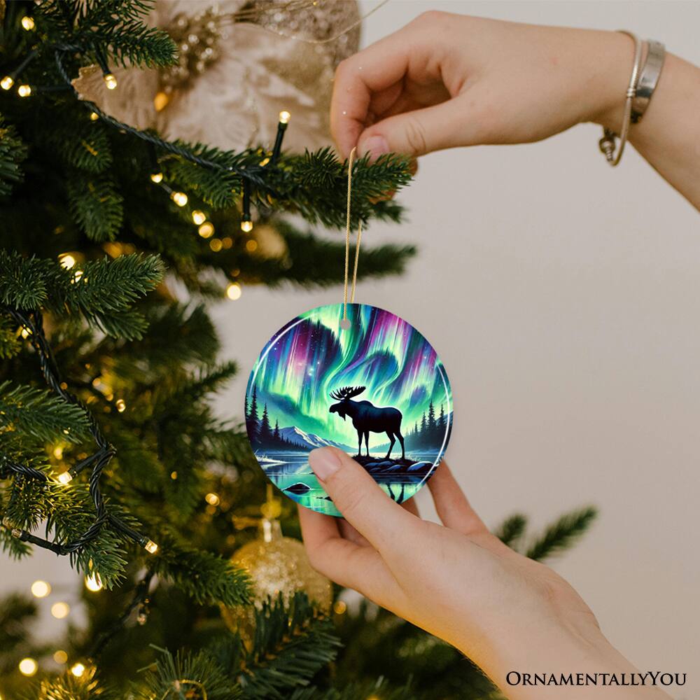Alt View 1. OrnamentallyYou - Majestic Moose Under Northern Lights Ornament Gift for Enchanted Christmas - Multi-colored.