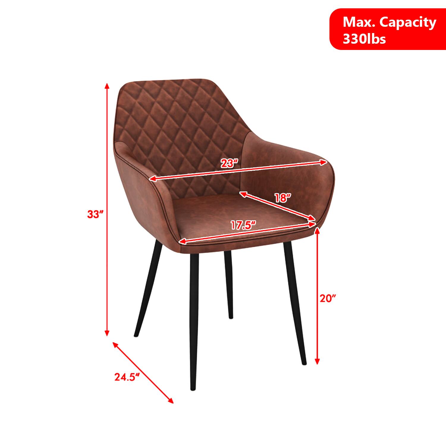 Max. Capacity 330lbs  
23" 33" 17.5" 18" 20" 24.5"