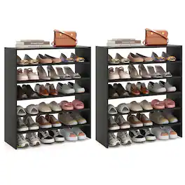 Costway - 6 PCS Stackable Shoe Rack 31-Inch Horizontal Organizer 2-tier StorageShelf - Black