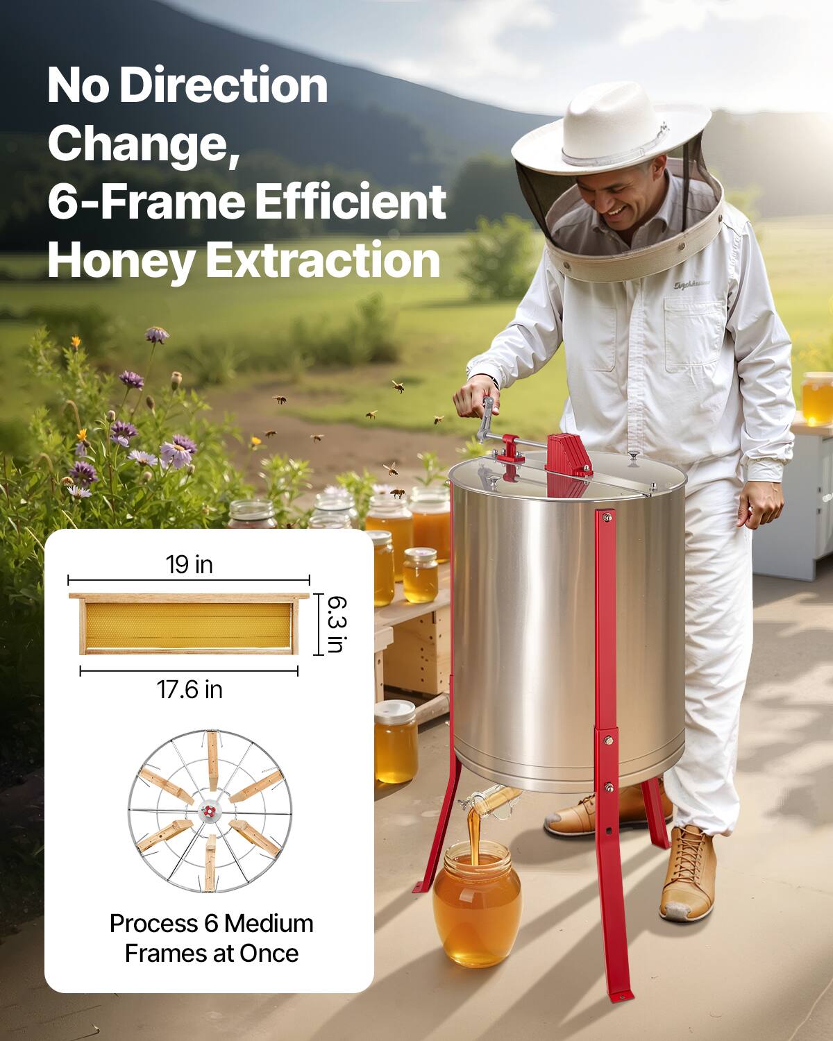 No Direction Change, 6-Frame Efficient Honey Extraction

19 in  
17.6 in  
6.3 in

Process 6 Medium Frames at Once