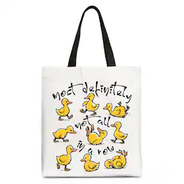 OrnamentallyYou - Funny Ducks Not All in a Row Sarcastic Canvas Tote Bag, Mental Health Motivational Gift Shopper - White Black