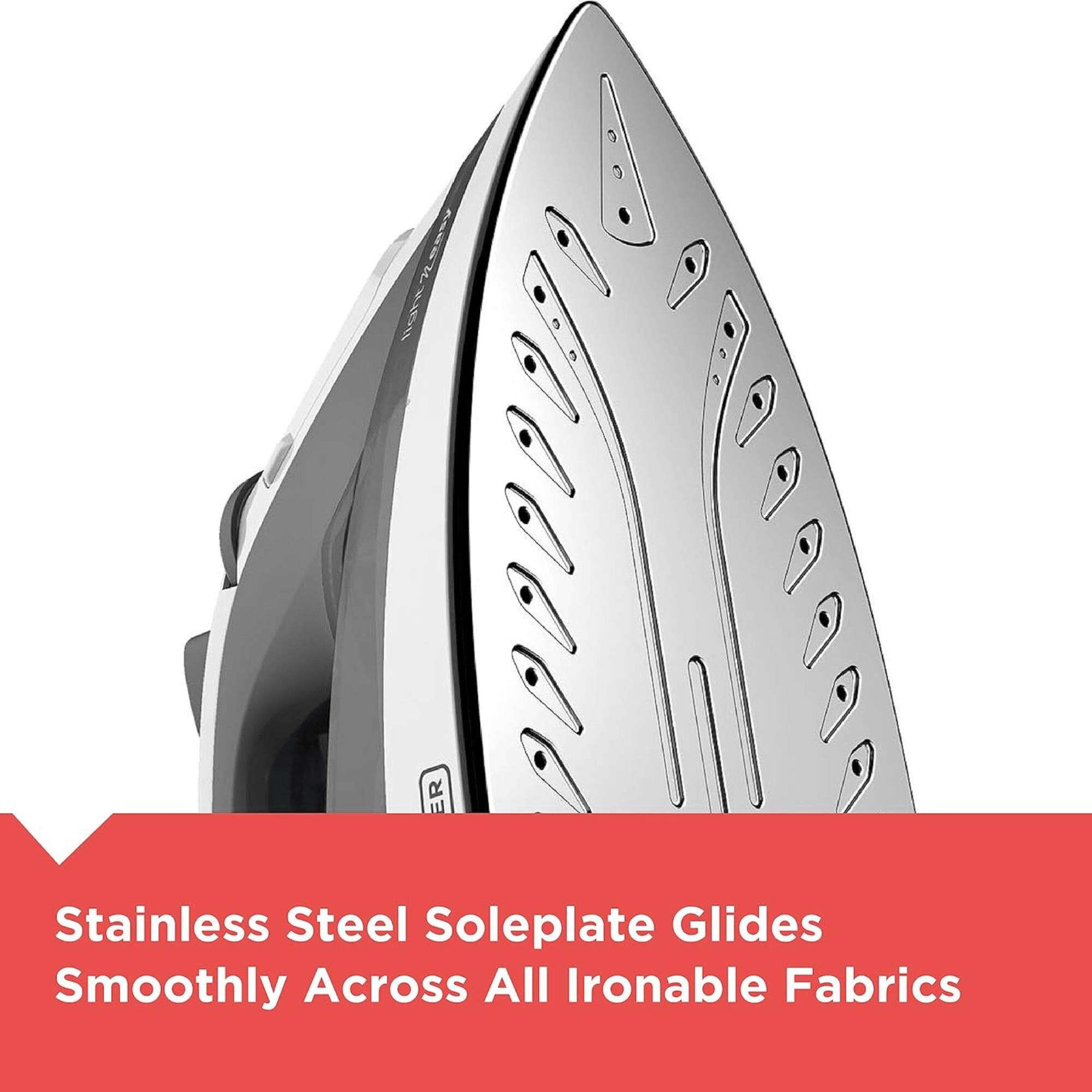 Stainless Steel Soleplate Glides Smoothly Across All Ironable Fabrics