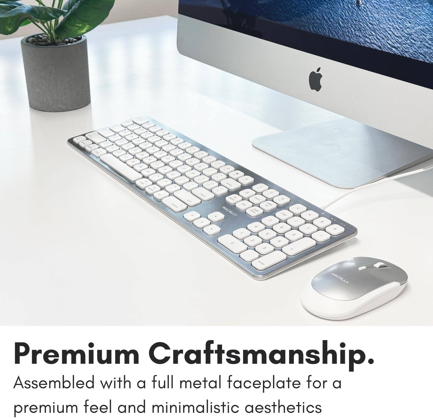 Macally Wired Keyboard for Mac with USB Ports for Mouse Compatible