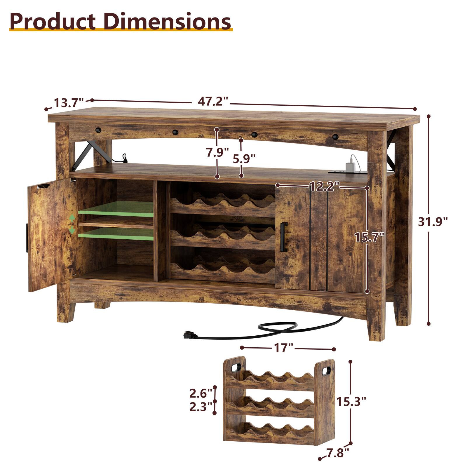 Product Dimensions: 13.7" x 47.2" x 7.9" x 5.9" x 12.2" x 15.7" x 31.9" x 17" x 2.6" x 2.3" x 15.3" x 7.8"