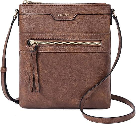 Front. Vulpecula Spade - Crossbody Bags for Women, Purses for Women Handbags with Vegan Leather, Travel Purse Over Shoulder Bag - Small - Brown.