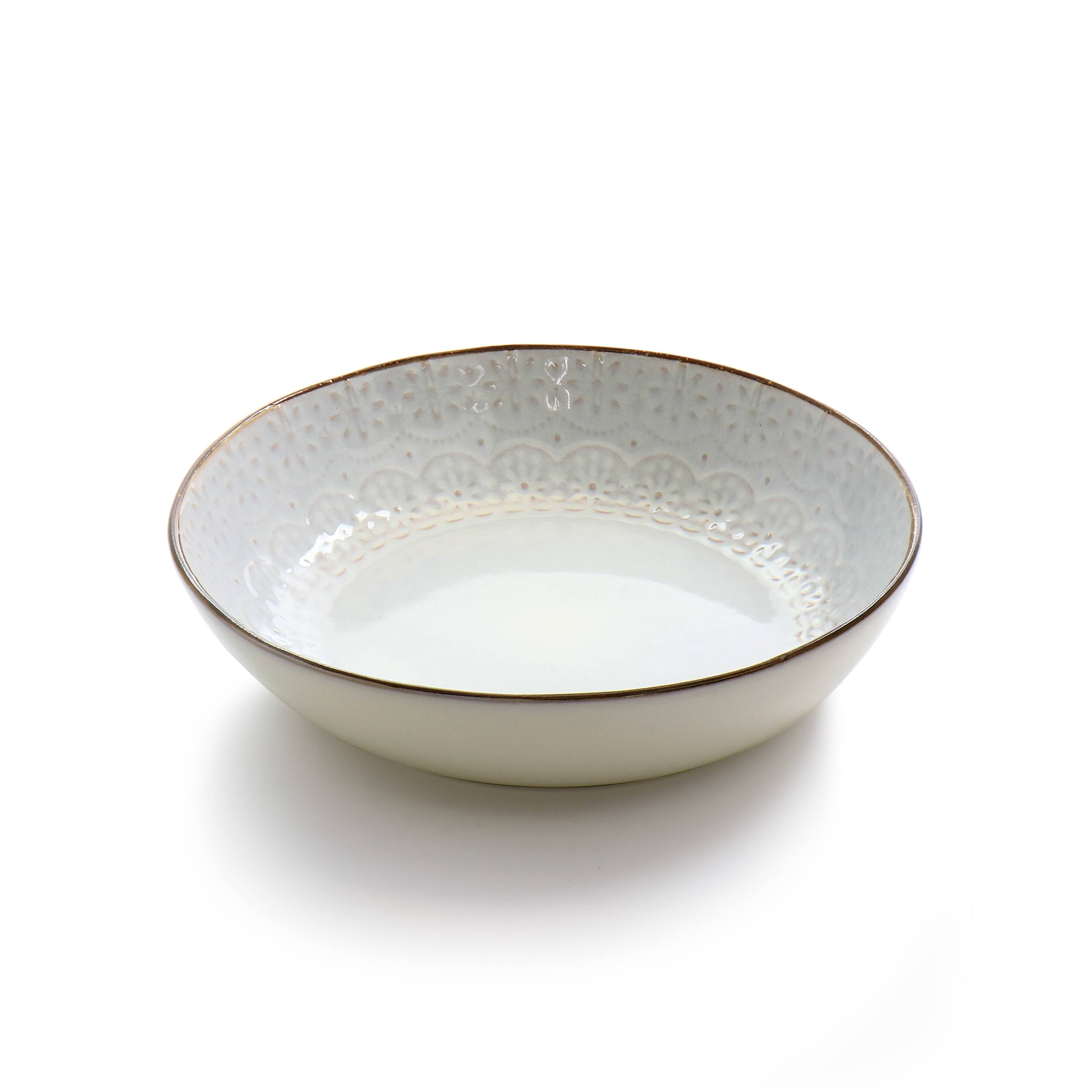 Alt View 4. Elama - Elama Countess 16 Piece Embossed Double Bowl Stoneware Dinnerware Set in Ivory - Ivory.