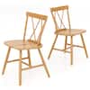 Front. Costway - Dining Chairs Set of 2 Farmhouse Kitchen Chair with Rubber Wood Frame - Natural.