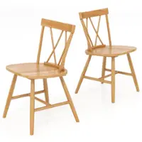 Costway Dining Chairs Set of 2 Farmhouse Kitchen Chair with Rubber Wood Frame - Natural - Front_Zoom