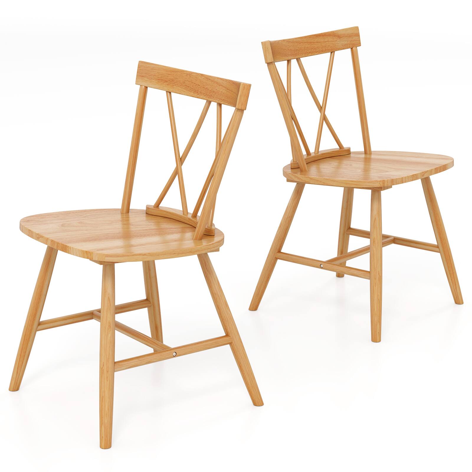 Costway - Dining Chairs Set of 2 Farmhouse Kitchen Chair with Rubber Wood Frame - Natural