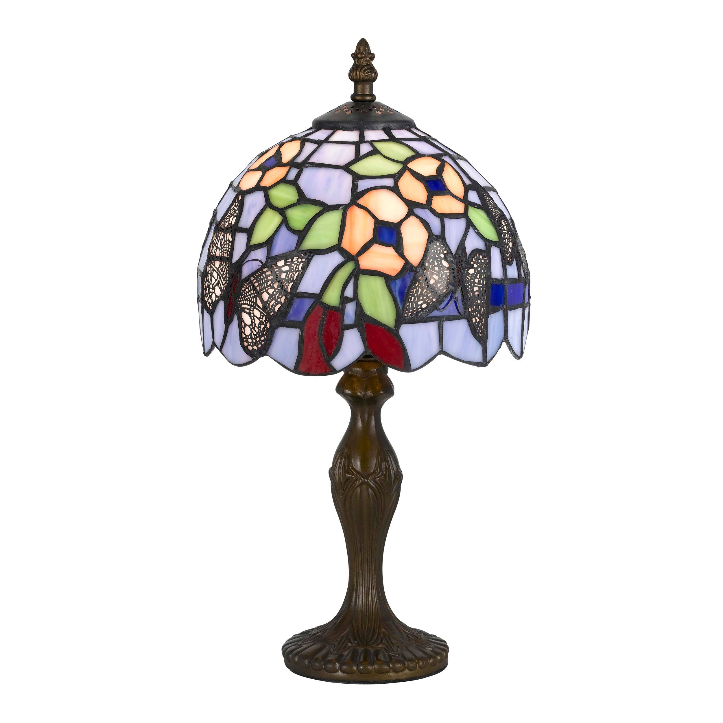 Front. Manhattan Lane - Metal Body Tiffany Table Lamp with Butterfly Design Shade - Multicolor.