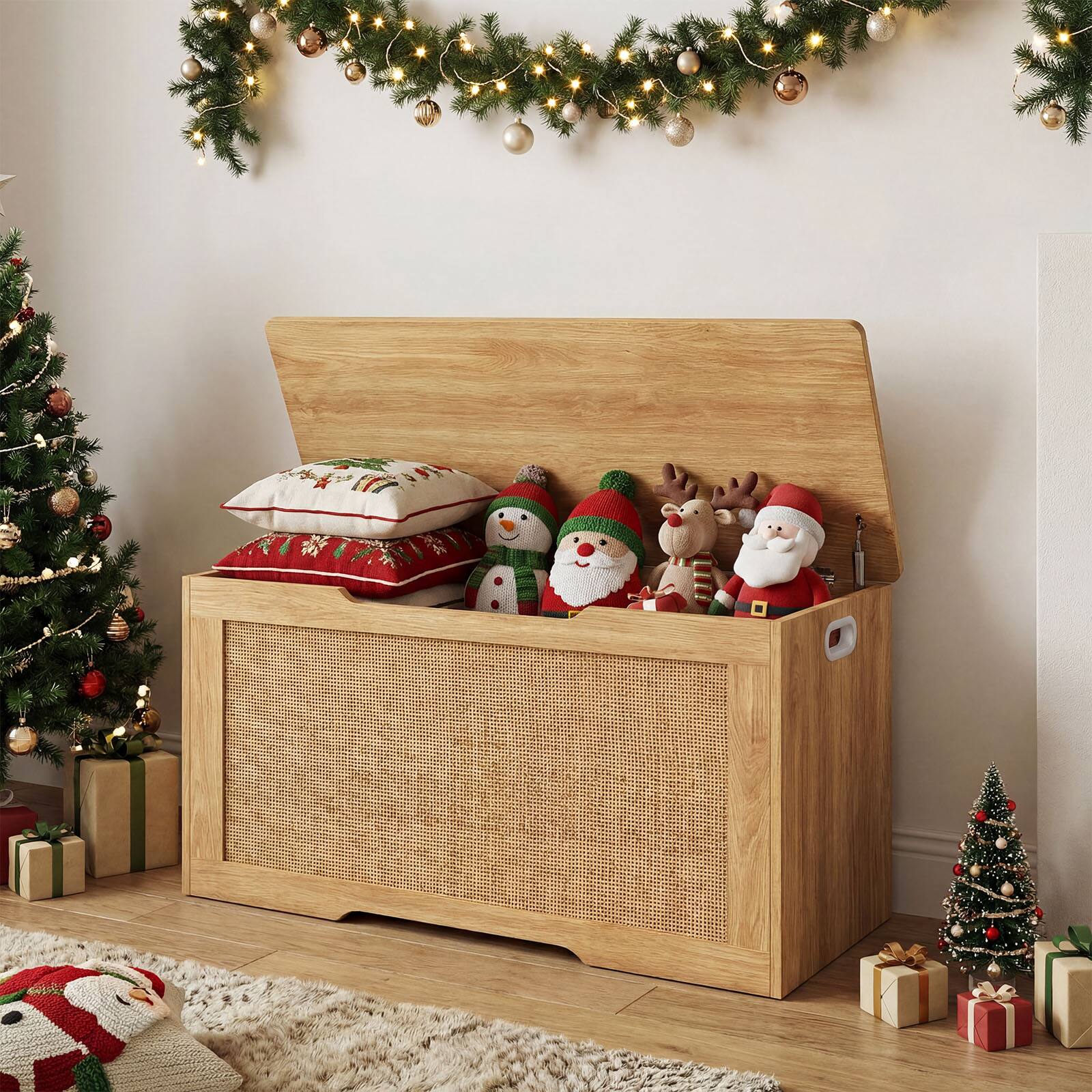 Alt View 4. Costway - Costway Kids Storage Bench, 40" Toy Box with Flip Top, 2 Metal Hinges and Side Handles - Natural.