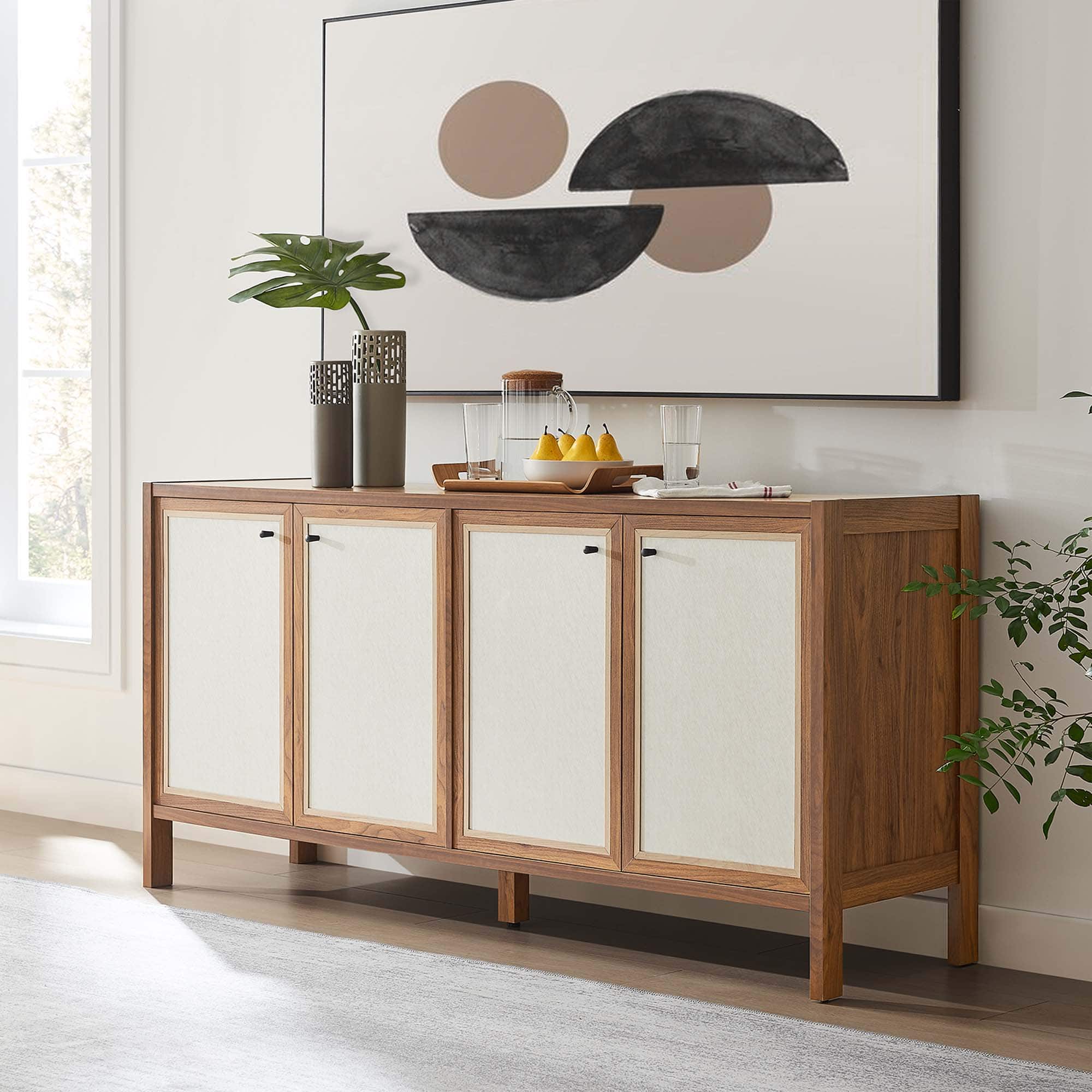 Capri 65" Wood Grain Sideboard Storage Cabinet by Modway - Walnut