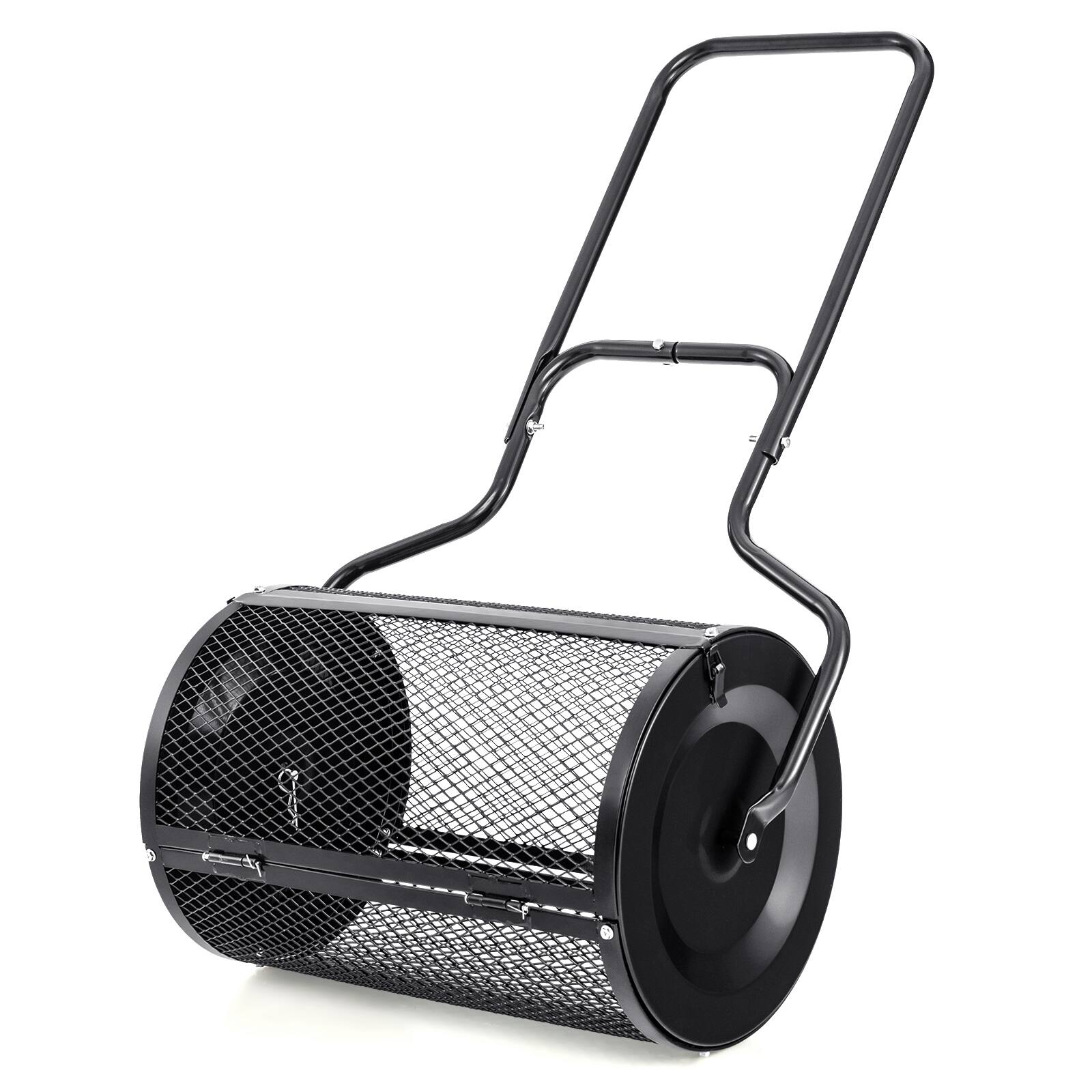 Front. Sugift - 24 Inches Peat Moss Spreader with Upgrade Side Latches and U-shape Handle-Black - Black.
