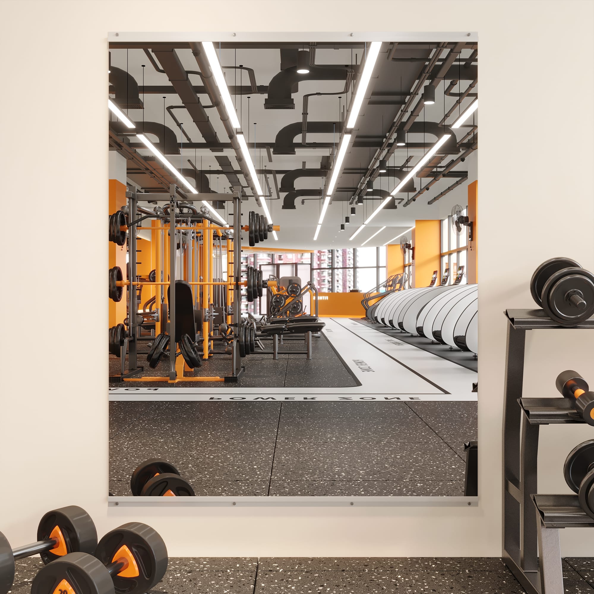 LOVMOR - 48 in. W x 60 in. H Modern Rectangle Frameless Wall-Mounted Gym Mirror Dance Mirror - Silver