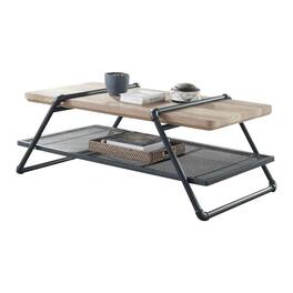 Manhattan Lane - Coffee Table with Wooden Top and Mesh Shelf - Brown and Black