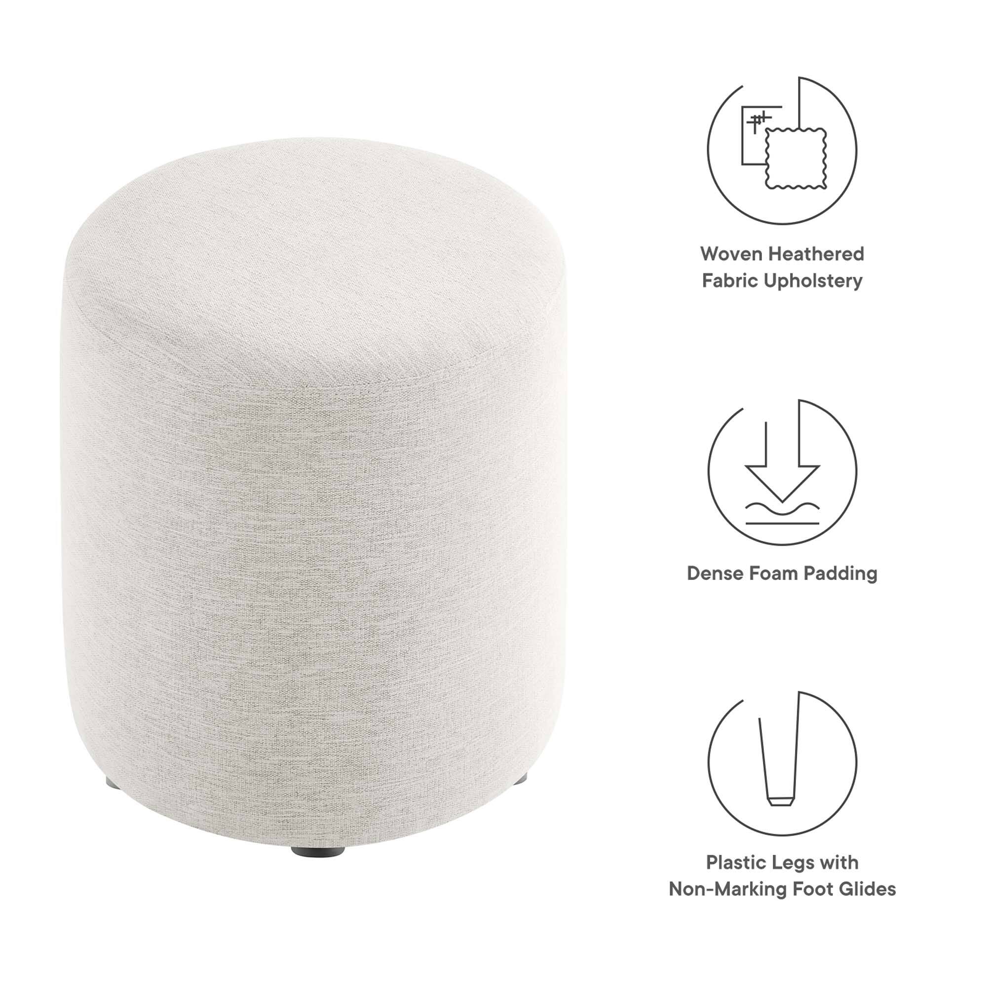 - Woven Heathered Fabric Upholstery
- Dense Foam Padding
- Plastic Legs with Non-Marking Foot Glides