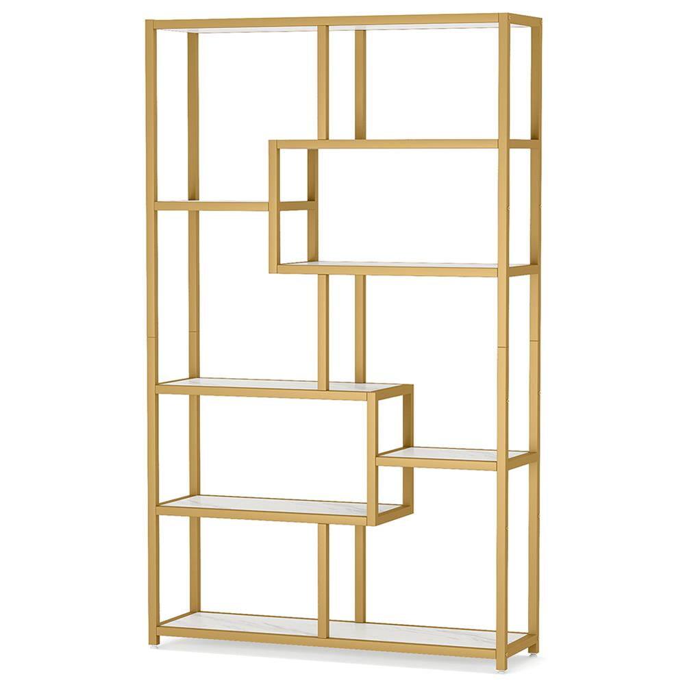 Alt View 4. Kadyn - Kadyn Bookshelf, Storage Shelf, Bookcase,Modern Bookshelf, 8-Open Shelf Etagere Bookcase Storage Organizer,White& Golden - White& Golden.