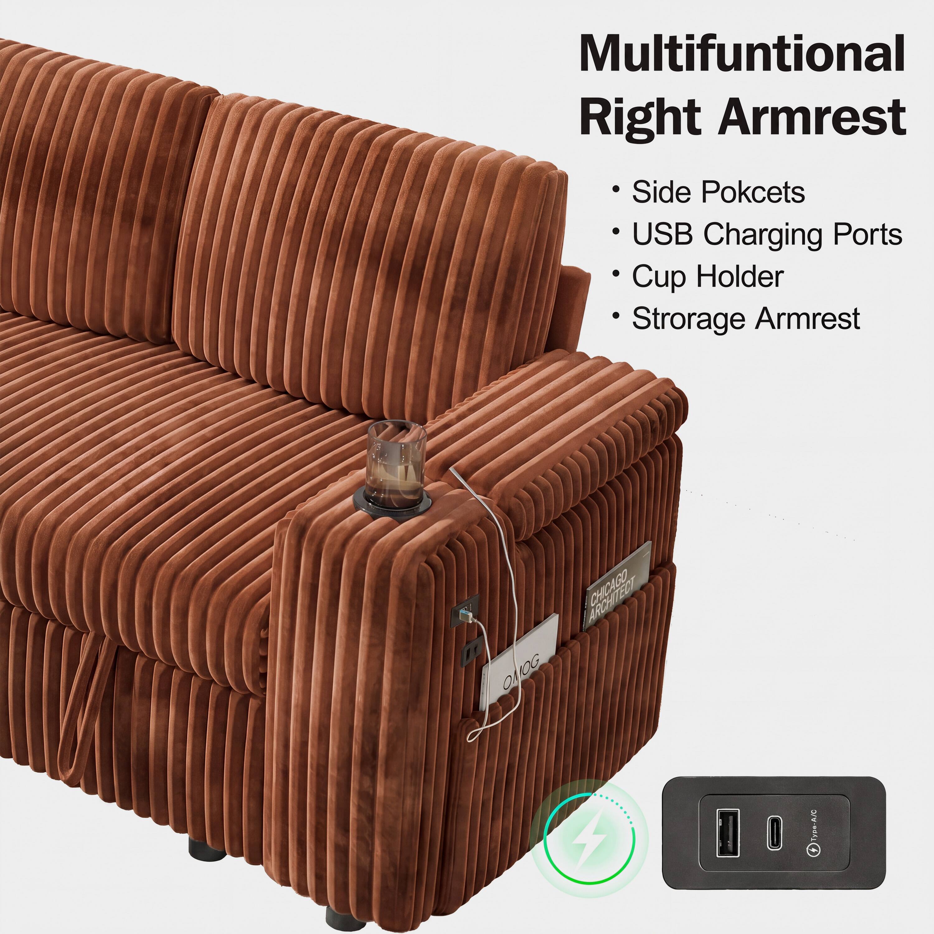 Multifunctional Right Armrest  
- Side Pockets  
- USB Charging Ports  
- Cup Holder  
- Storage Armrest  

50IVO  
Type: A/C