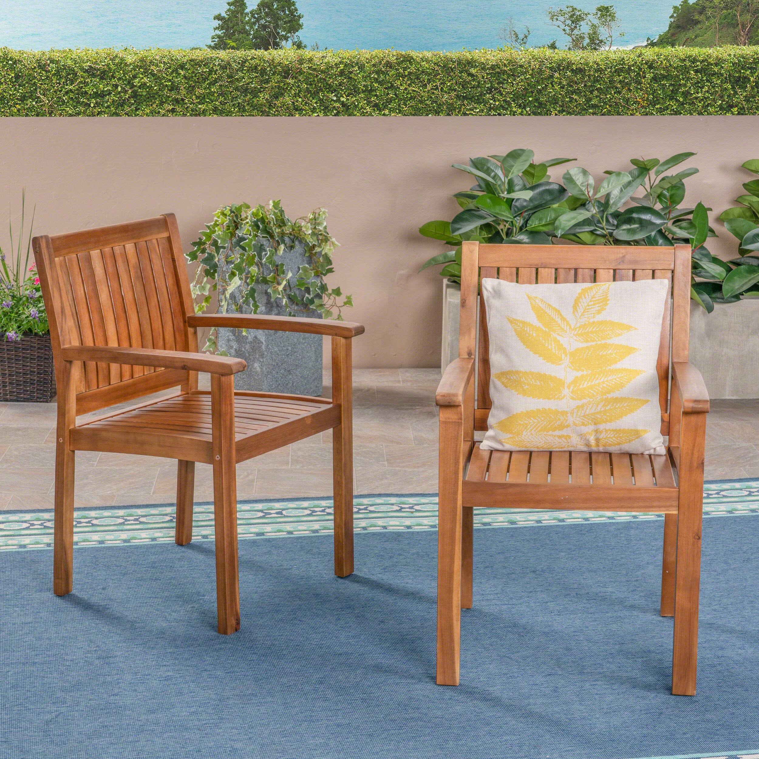 Alt View 4. Whisen - Outdoor Dining Chair Set of 2, Acacia Wood Patio Chairs with Slat Design, Weather-Resistant Armchairs for Backyard - Teak.